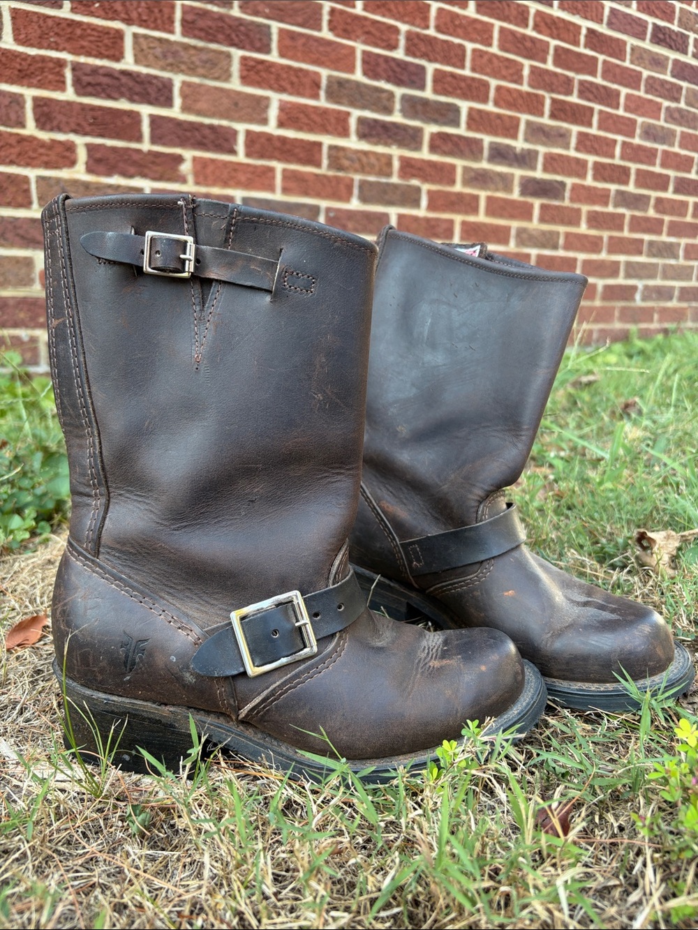 Frye Brown Leather Riding Boots with Buckle Straps